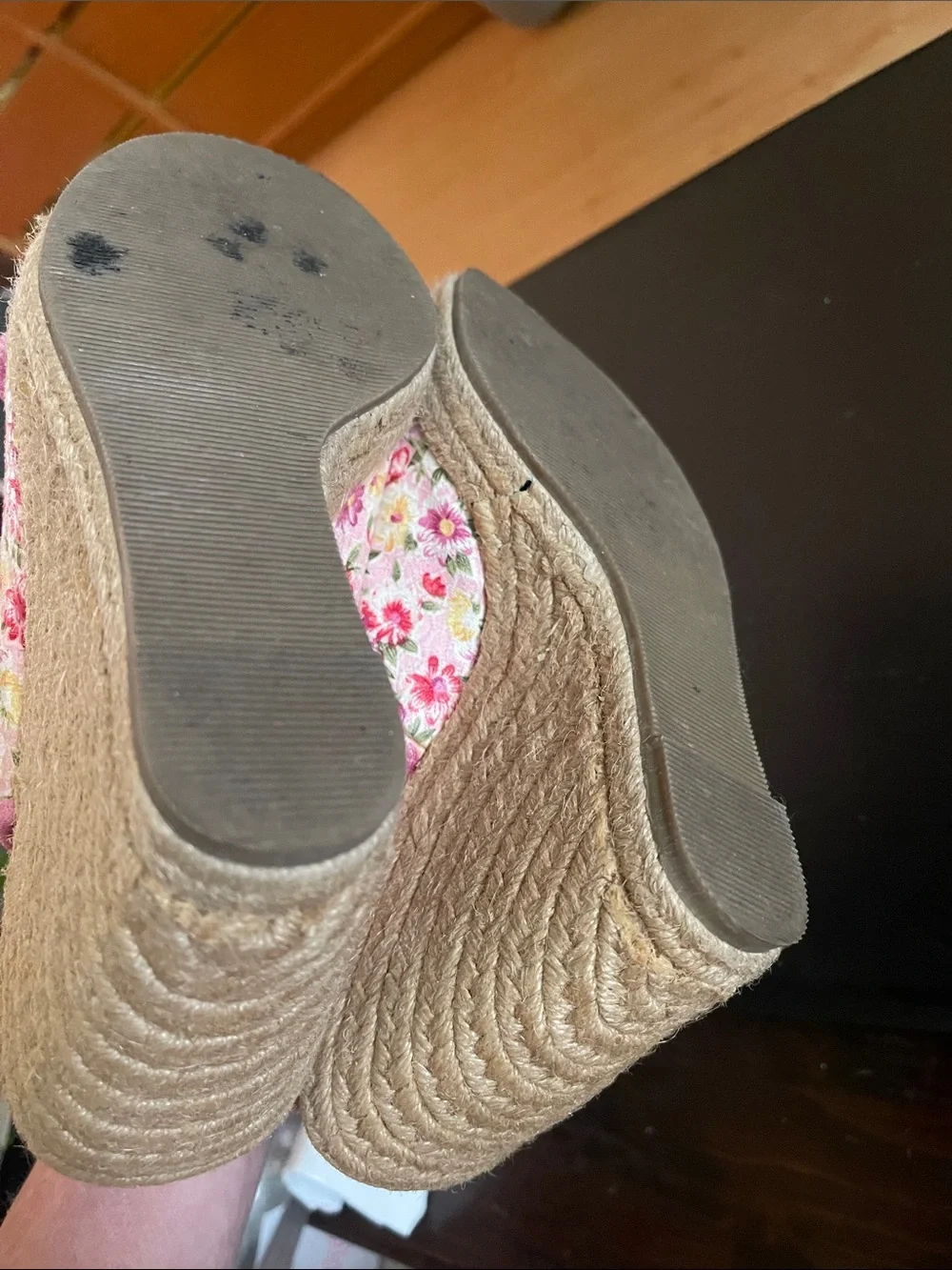 CLASSIFIED Pink Floral Lace-Up Espadrille Wedges